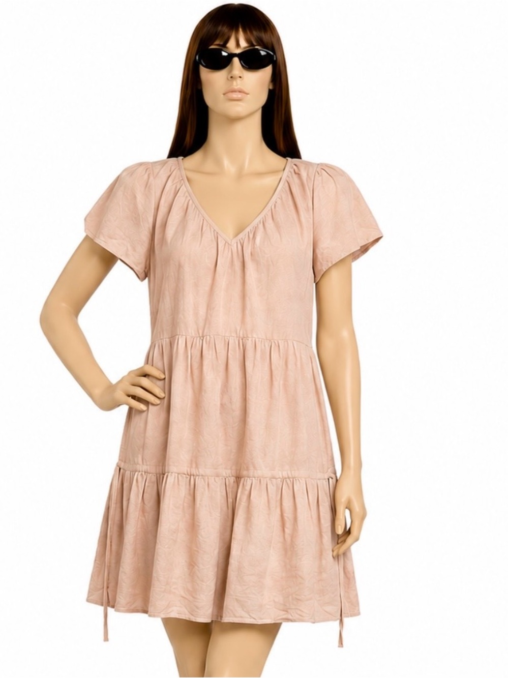 Madewell Lorelei Linen-Blend Babydoll Mini Dress – Dusty Blush Pink – Size S